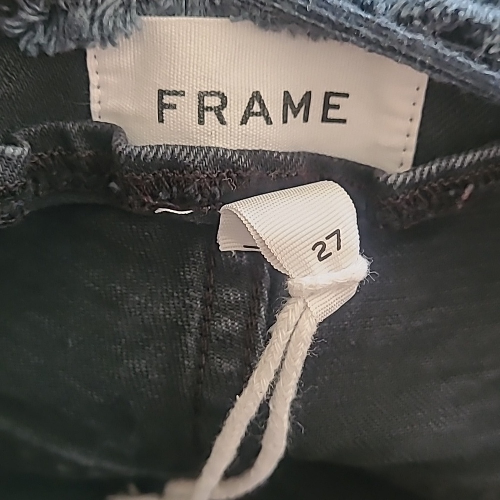 Frame Film Noir Distressed Black Frayed Waist Fromt Slit Jeans Size 27 - Picture 9 of 10